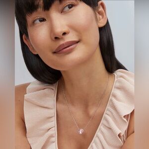 Baseball Silver Short Pendant Necklace in Ivory Mother-of-Pearl